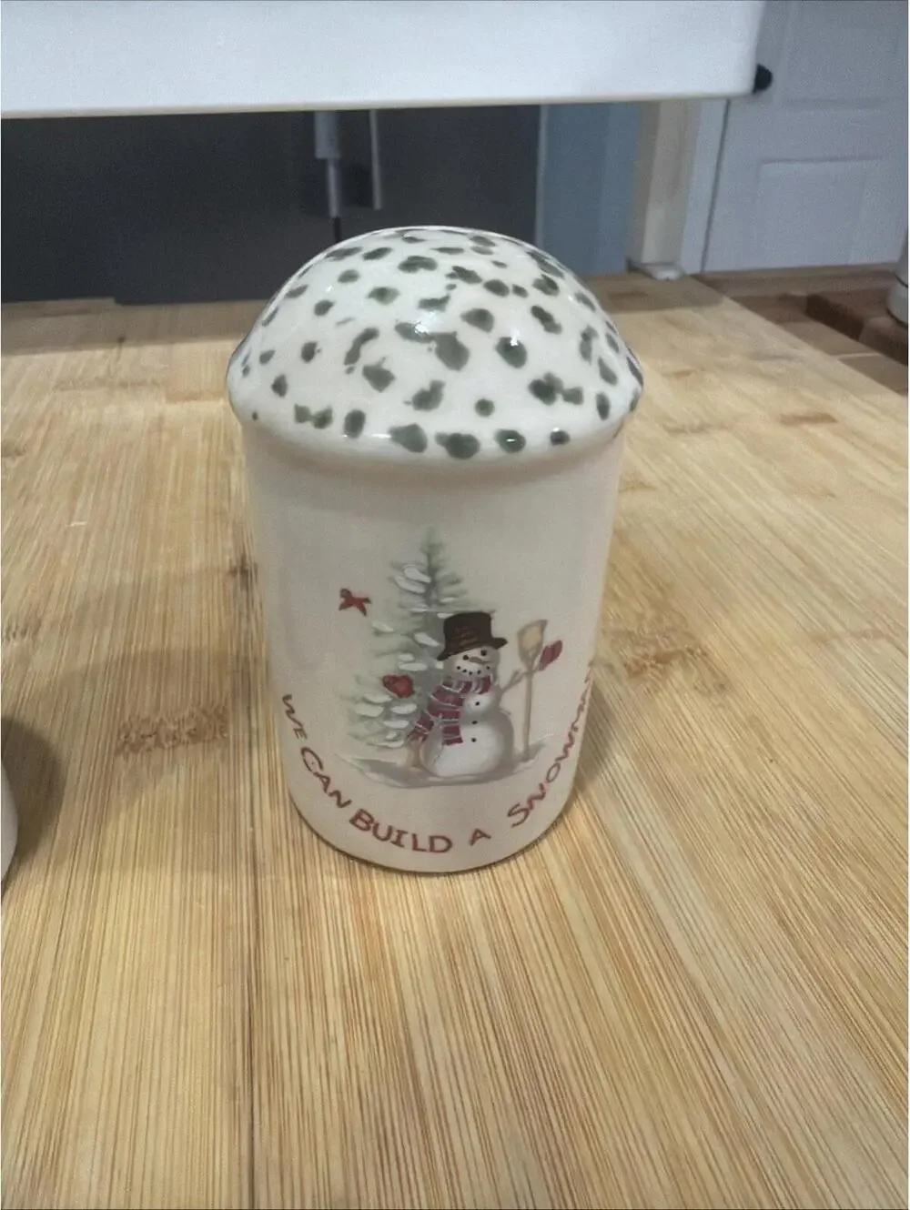 Vintage Home Interiors Stoneware We Can Build A Snowman Salt & Pepper Shakers *